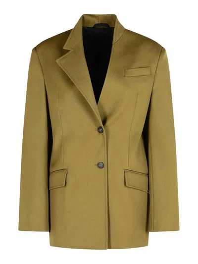 Attico Structured Asymmetrical Jacket With High Collar In Green
