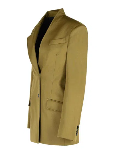 Attico Structured Asymmetrical Jacket With High Collar In Green
