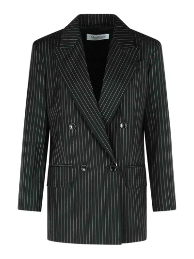 Max Mara Black Pinstriped Double-breasted Wool Jacket In Black
