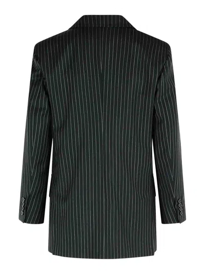 Max Mara Black Pinstriped Double-breasted Wool Jacket In Black