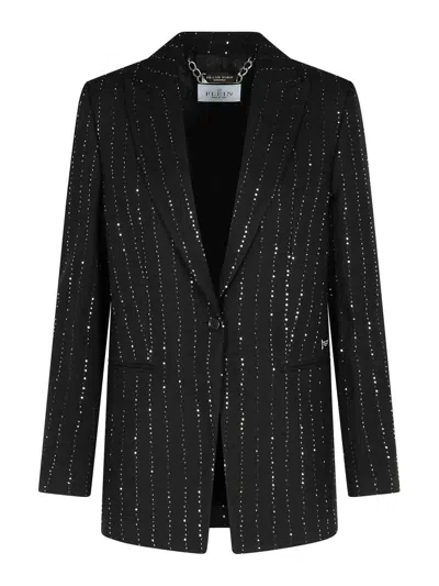 Philipp Plein Sequin Embellished Boyfriend Fit Blazer In Black