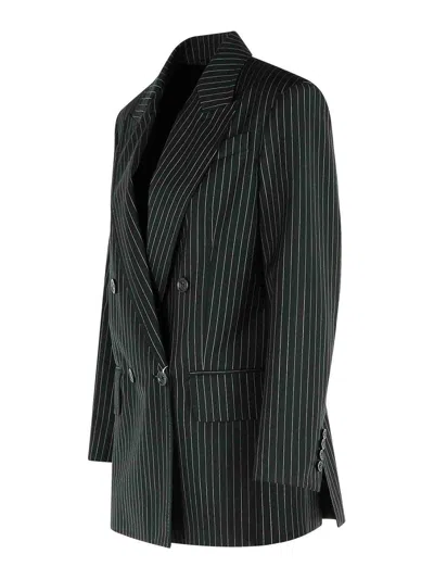 Max Mara Black Pinstriped Double-breasted Wool Jacket In Black