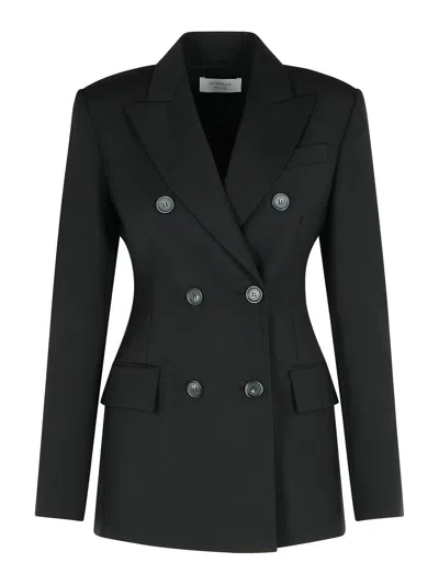 Sportmax Double-breasted Brown Wool Jacket In Black