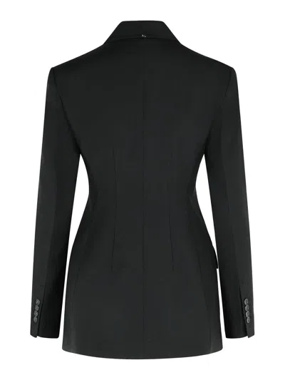 Sportmax Double-breasted Brown Wool Jacket In Black