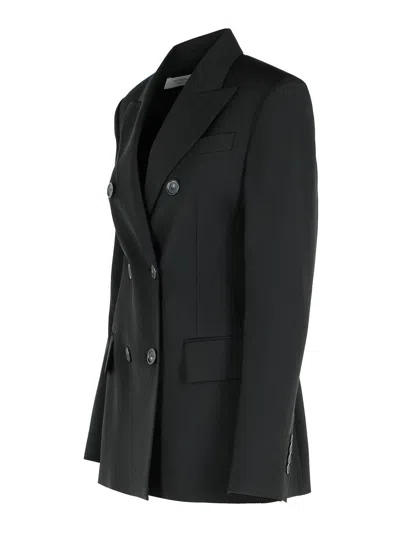 Sportmax Double-breasted Brown Wool Jacket In Black