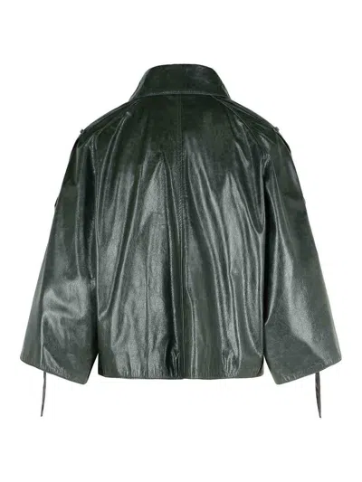 Max Mara Pointed-collar Double-breasted Leather Jacket In Burgundy