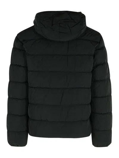 C.p. Company Men Black Down Jacket With Fixed Hood With Googles Detail In Tech Fabric Man In Black