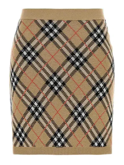 Burberry Check Mini Skirt With Wool And Mohair Blend In Black