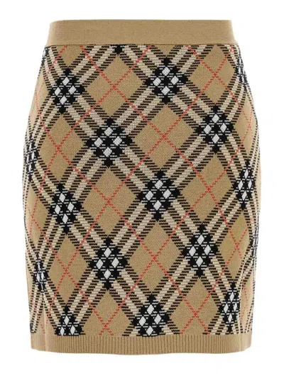 Burberry Check Mini Skirt With Wool And Mohair Blend In Black