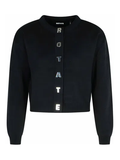 Rotate Birger Christensen Rotate Cropped Cotton Cardigan With Metal Logo Detail In Black