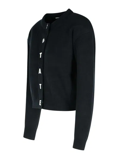 Rotate Birger Christensen Rotate Cropped Cotton Cardigan With Metal Logo Detail In Black