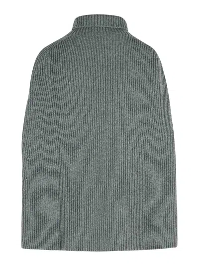 Jil Sander Wool Turtleneck Cape Ribbed Texture In Gray