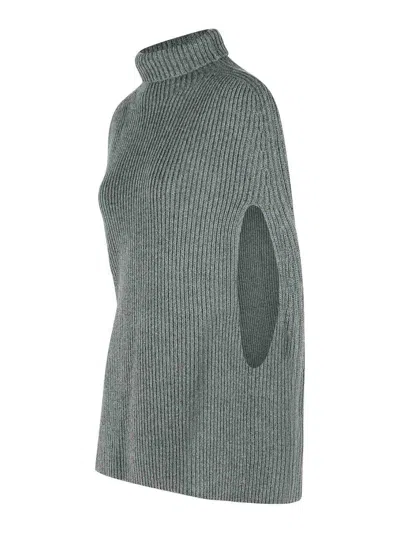 Jil Sander Wool Turtleneck Cape Ribbed Texture In Gray