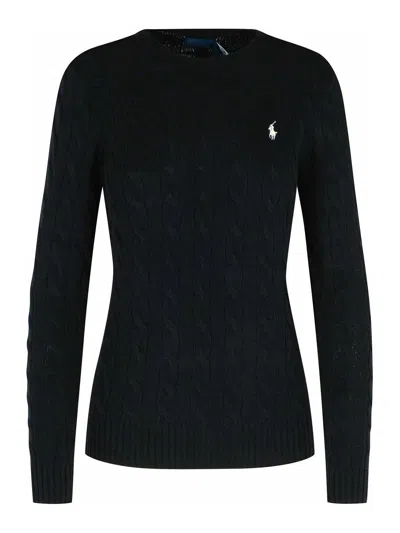 Polo Ralph Lauren Cable Wool And Cashmere Crewneck Jumper In Black