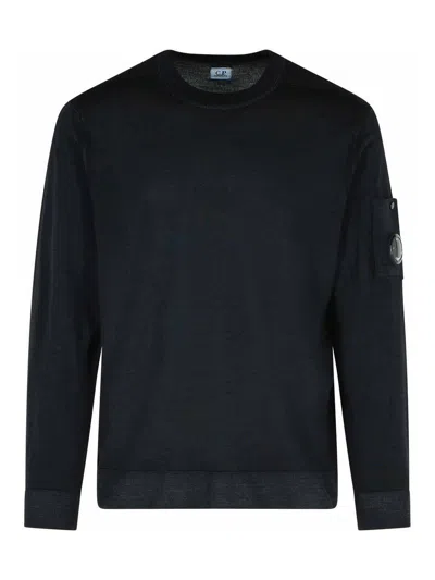 C.p. Company Minimalist Black Long-sleeve Crewneck Sweatshirt With Zippered Pocket In Black