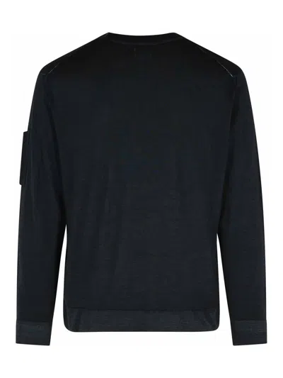 C.p. Company Minimalist Black Long-sleeve Crewneck Sweatshirt With Zippered Pocket In Black
