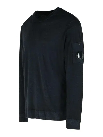 C.p. Company Minimalist Black Long-sleeve Crewneck Sweatshirt With Zippered Pocket In Black