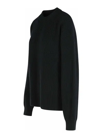 Jil Sander Wool Crew Neck Sweater With Asymmetric Detail In Black
