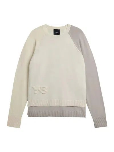 Y-3 Logo-embossed Colour-block Sweater In White