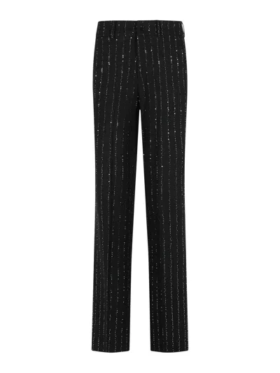 Philipp Plein Wool Blend Sequined Pants With Pinstripe Pattern In Black