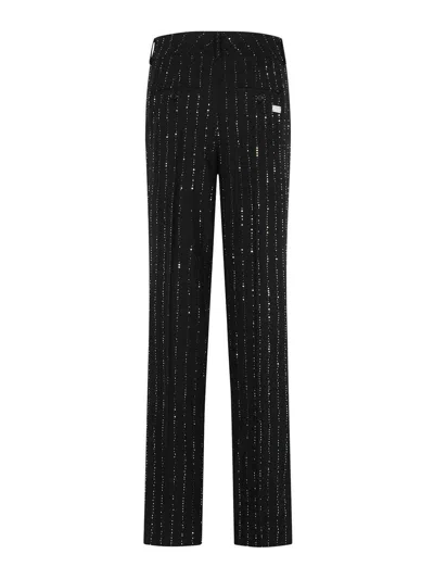 Philipp Plein Wool Blend Sequined Pants With Pinstripe Pattern In Black