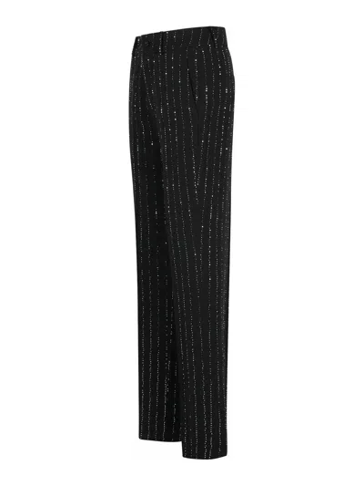 Philipp Plein Wool Blend Sequined Pants With Pinstripe Pattern In Black