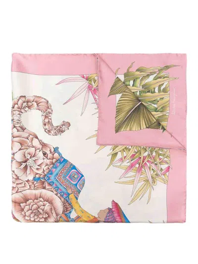 Ferragamo Square Shape Silk Foulard With Lion Print In Pink