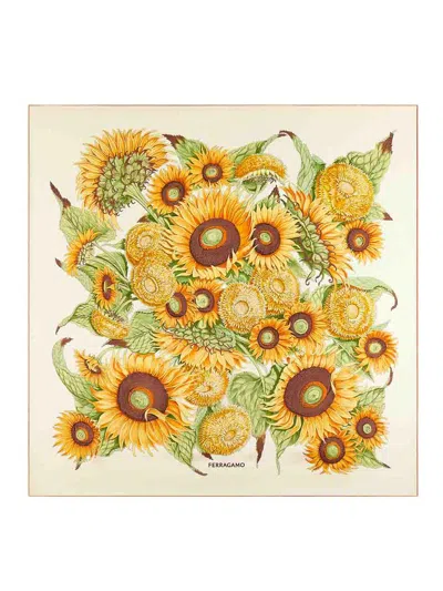Ferragamo Sunflower Print Silk Scarf In Yellow