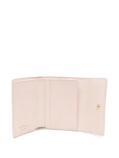 Ferragamo Trifold Wallet Gancini Leather Gold-tone In Pink