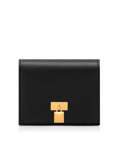 Tom Ford Natural Grain Leather Padlock Compact Wallet In Black