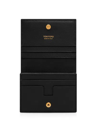 Tom Ford Natural Grain Leather Padlock Compact Wallet In Black
