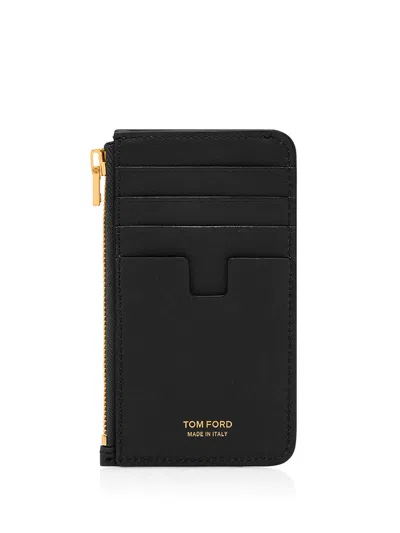 Tom Ford Natural Grain Leather Padlock Zipped Card Holder In Black