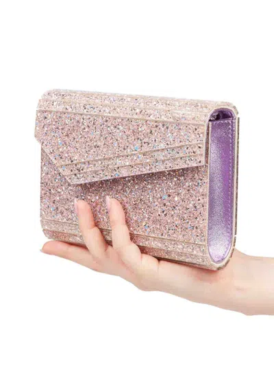 Jimmy Choo Candy Clutch Bag In Fabric With Glitter In Pink