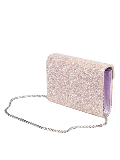 Jimmy Choo Candy Clutch Bag In Fabric With Glitter In Pink