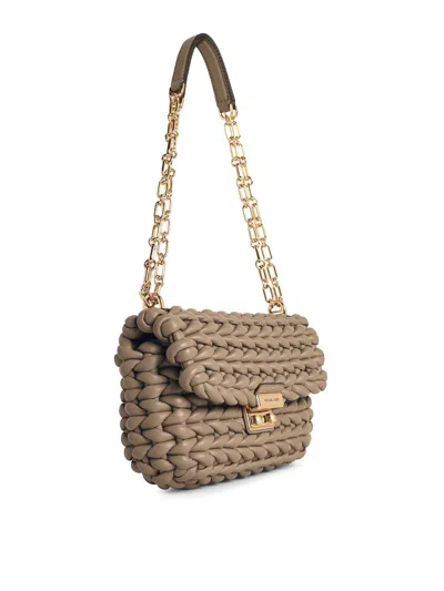 Michael Kors Tribeca Shoulder Bag In Birch Woven Leather In Sand