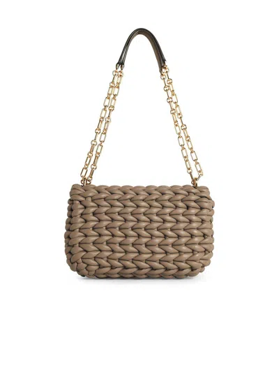 Michael Kors Tribeca Shoulder Bag In Birch Woven Leather In Sand