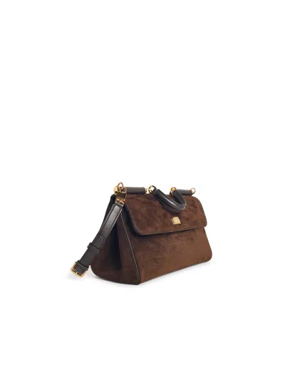 Dolce & Gabbana Sicily Small Leather-trimmed Suede Shoulder Bag In Brown