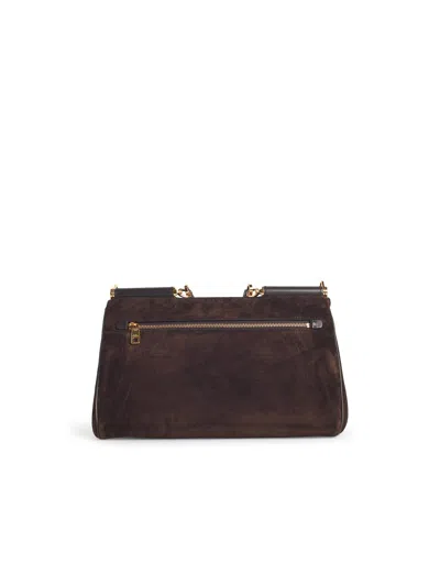 Dolce & Gabbana Sicily Small Leather-trimmed Suede Shoulder Bag In Brown