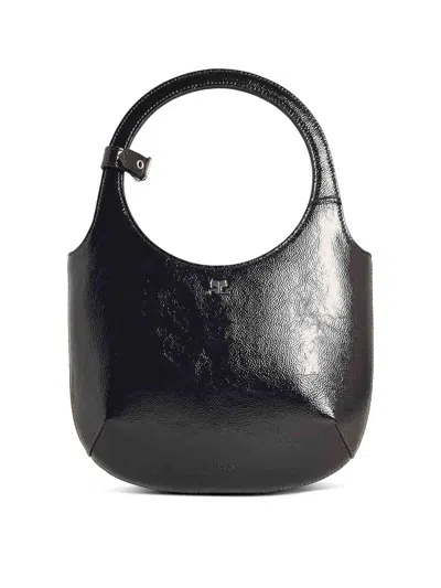 Courrèges Leather Shoulder Bag With Adjustable Strap And Circular Handle In Black