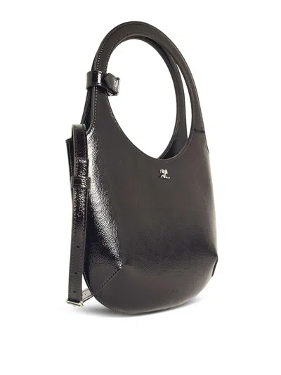 Courrèges Leather Shoulder Bag With Adjustable Strap And Circular Handle In Black