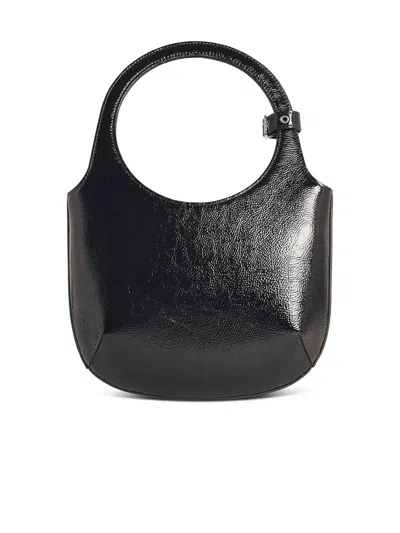 Courrèges Leather Shoulder Bag With Adjustable Strap And Circular Handle In Black
