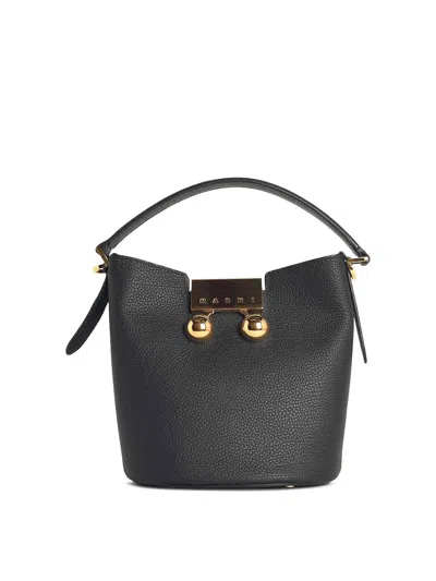 Marni Trunkaroo Leather Bucket Bag In Black