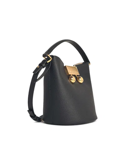 Marni Trunkaroo Leather Bucket Bag In Black