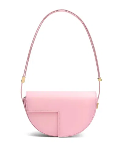 Patou Curved Shape Leather Bag With Adjustable Strap In Nude