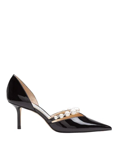 Jimmy Choo Aurelie Leather Pumps Pearl Strap In Black