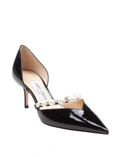 Jimmy Choo Aurelie Leather Pumps Pearl Strap In Black