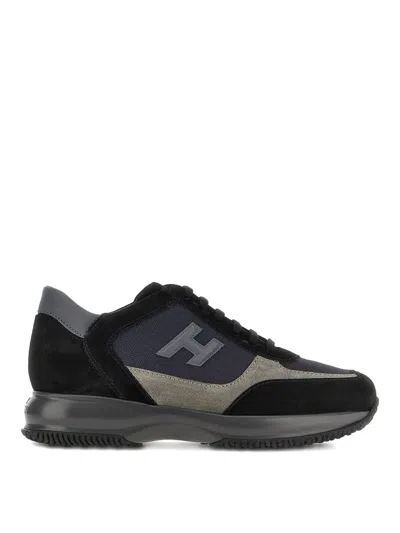 Hogan Suede And Smooth Leather Interactive Sneakers With Technical Fabric Inserts In Gray