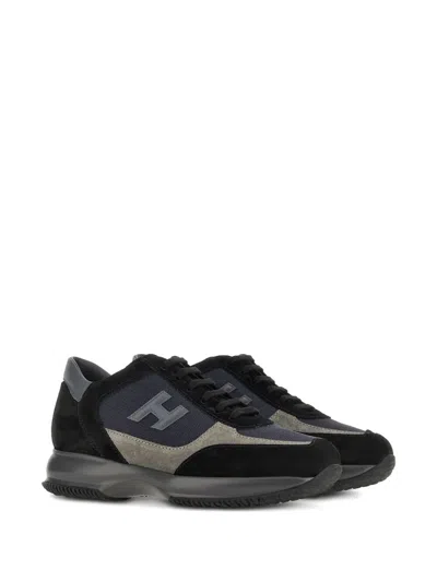 Hogan Suede And Smooth Leather Interactive Sneakers With Technical Fabric Inserts In Gray
