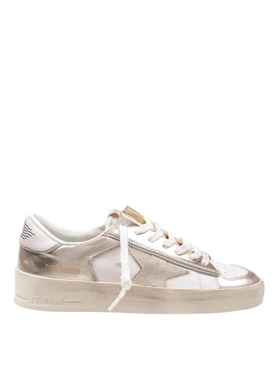 Golden Goose Sneakers Stardan In Leather Color White And Platinum In Silver
