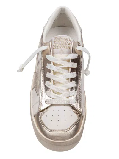 Golden Goose Sneakers Stardan In Leather Color White And Platinum In Silver
